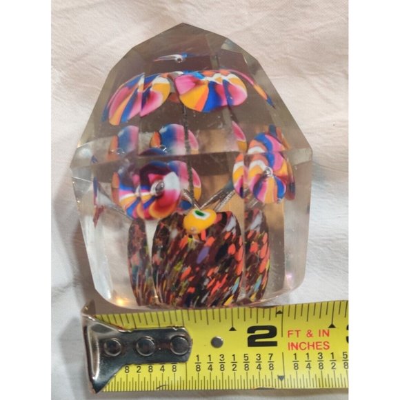 Antique Bohemian Facet Cut Art Glass With Decorative Flowers Paperweight READ - Picture 10 of 10